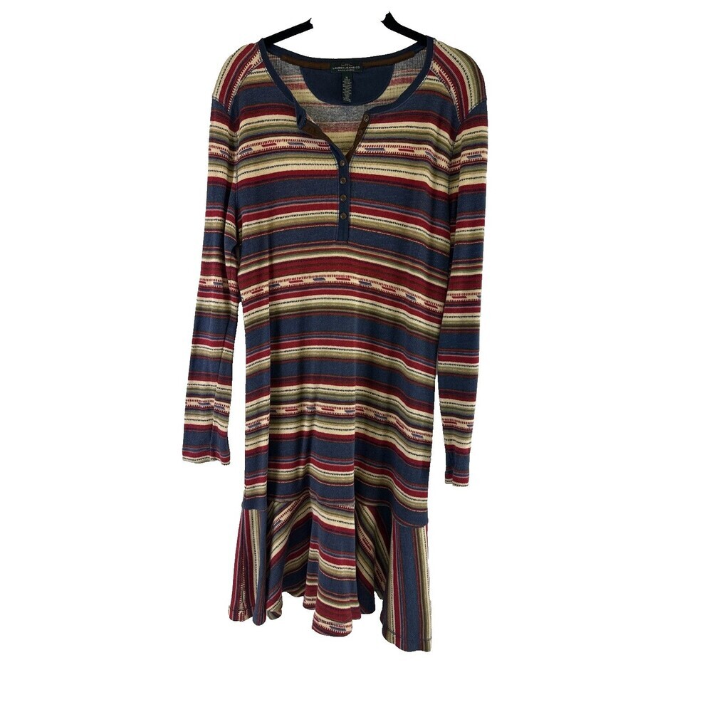 Lauren‎ Ralph Lauren Striped Peplum Dress Henley Waffle Long Sleeve Casual XL